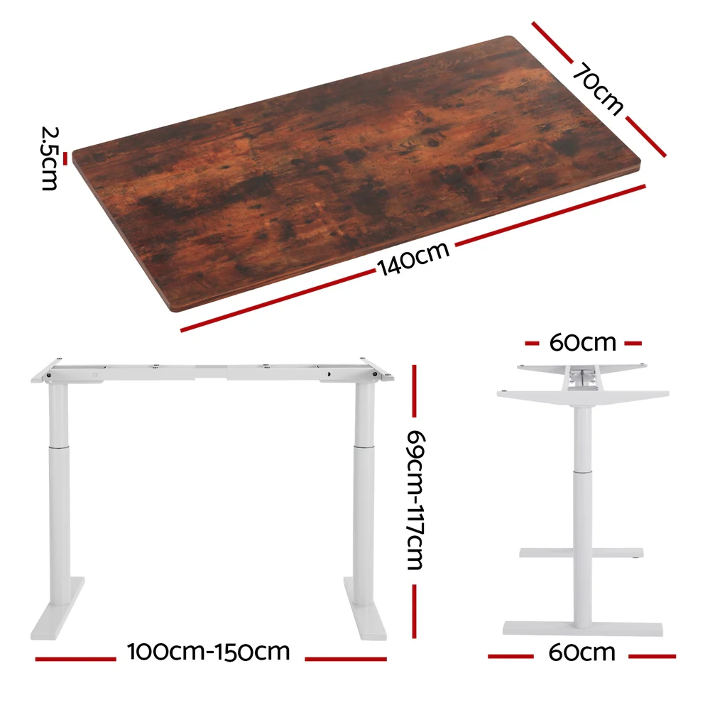 Standing Desk Motorised Electric Dual Motor 140CM Rustic Brown - Image 2