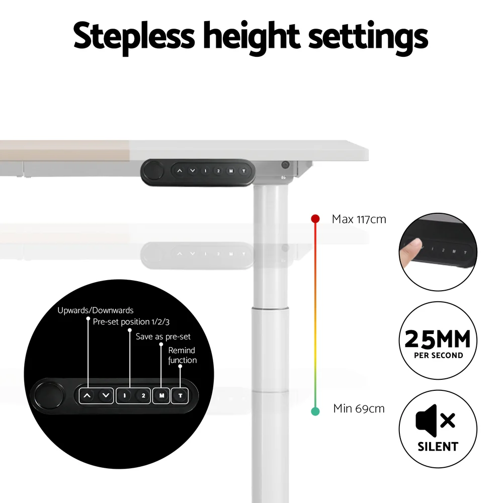 Standing Desk Motorised Electric Dual Motor 140CM White Pine - Image 5