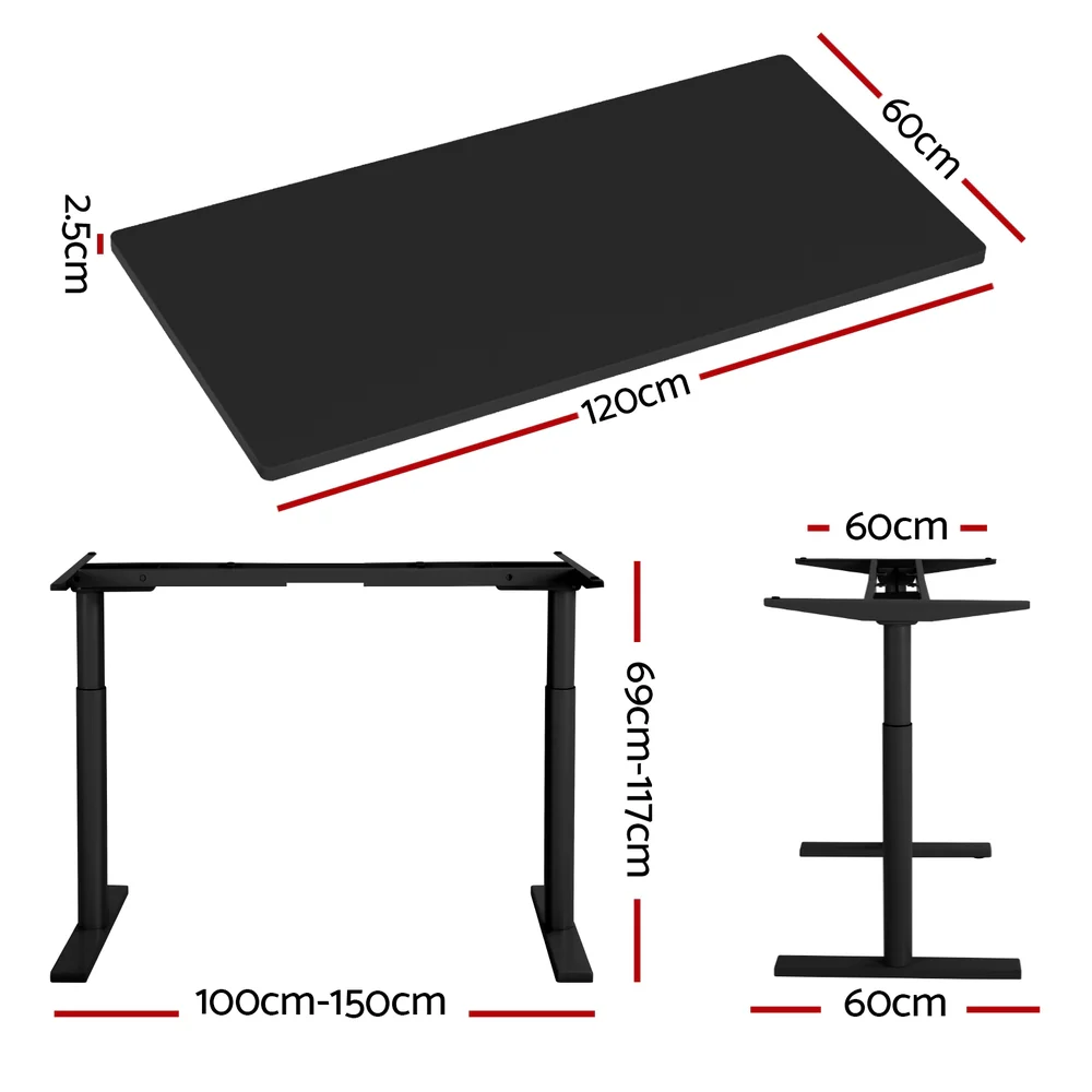 Standing Desk Motorised Electric Dual Motor Black 120CM - Image 2