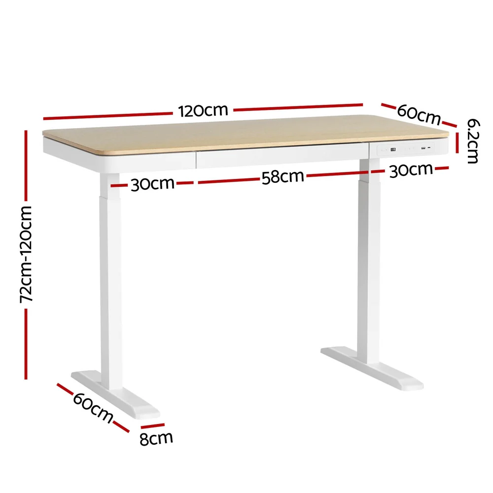Standing Desk Motorised Electric Dual Motor Draw 120CM Oak - Image 2