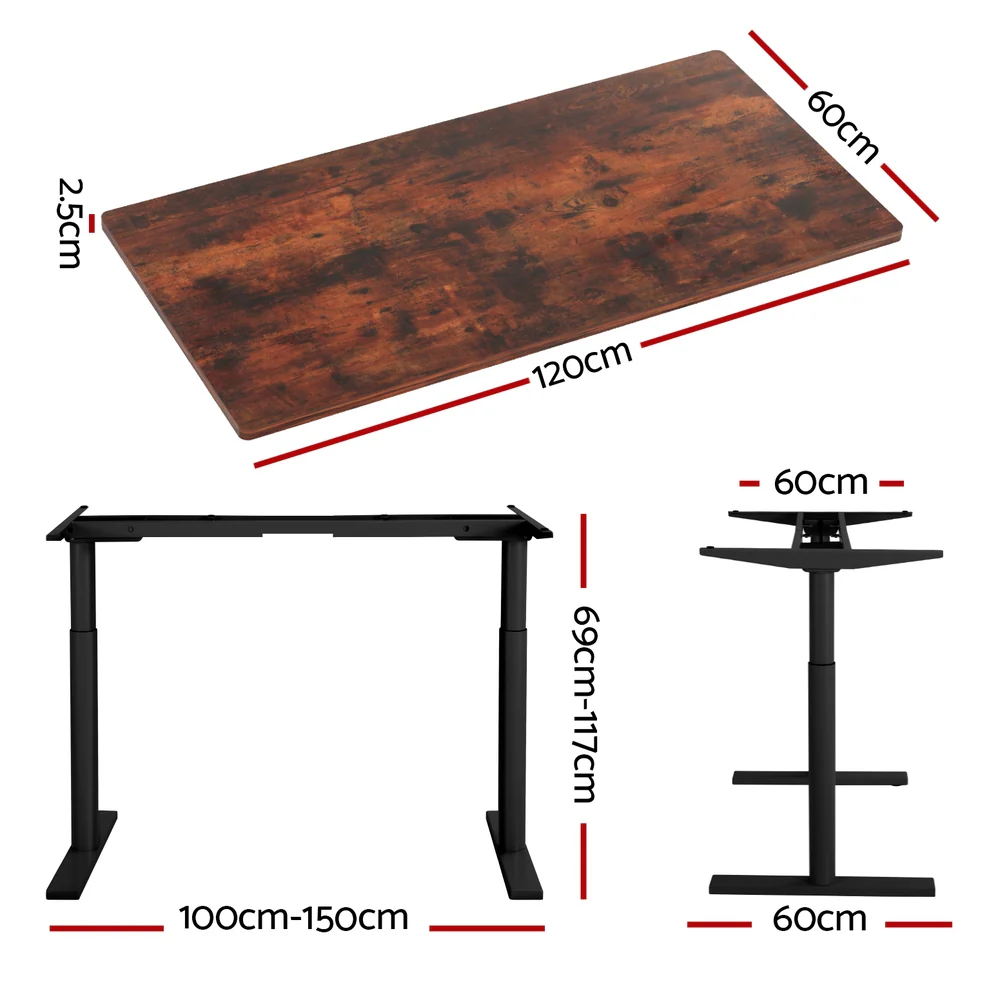 Standing Desk Motorised Electric Dual Motor Rustic Brown 120CM - Image 2