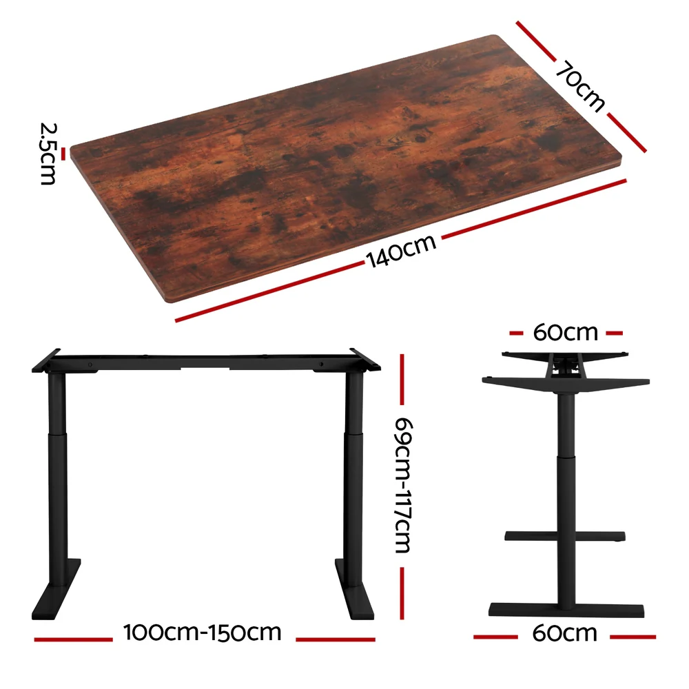 Standing Desk Motorised Electric Dual Motor Rustic Brown 140CM - Image 2