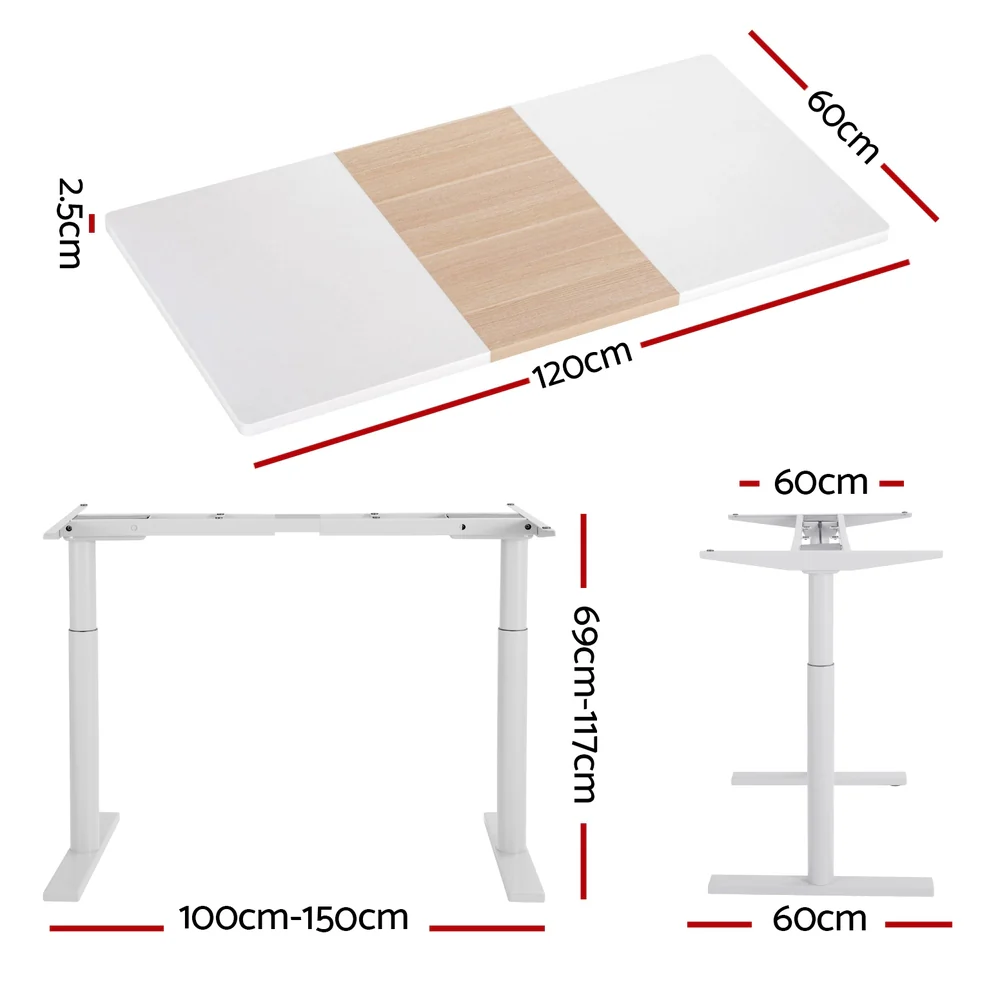Standing Desk Motorised Electric Dual Motor Splice White Pine 120CM - Image 2