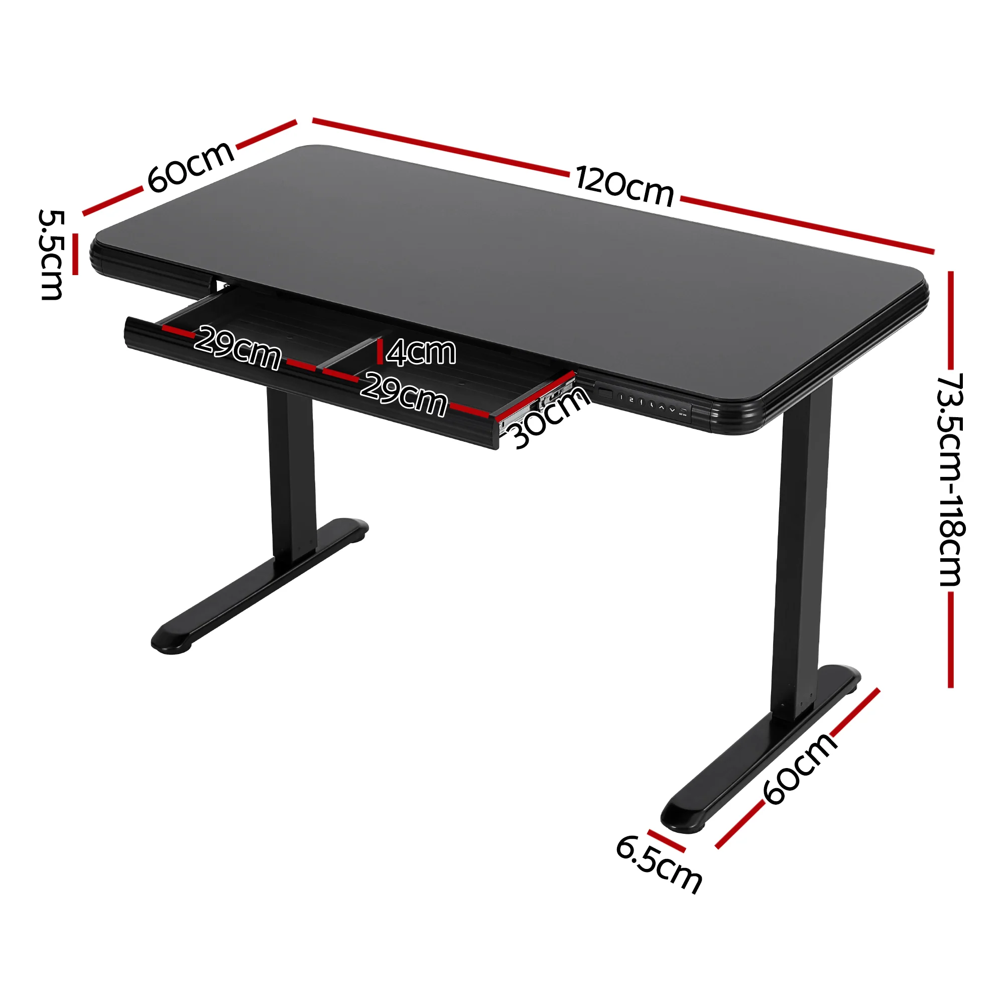 Standing Desk Motorised Tempered Glass Top Electric Black 120CM - Image 2