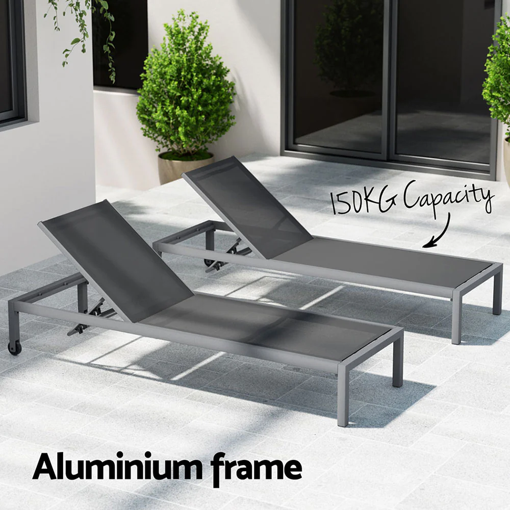 Sun Lounge Outdoor Lounger Aluminium Folding Beach Chair Wheels Patio - Image 5