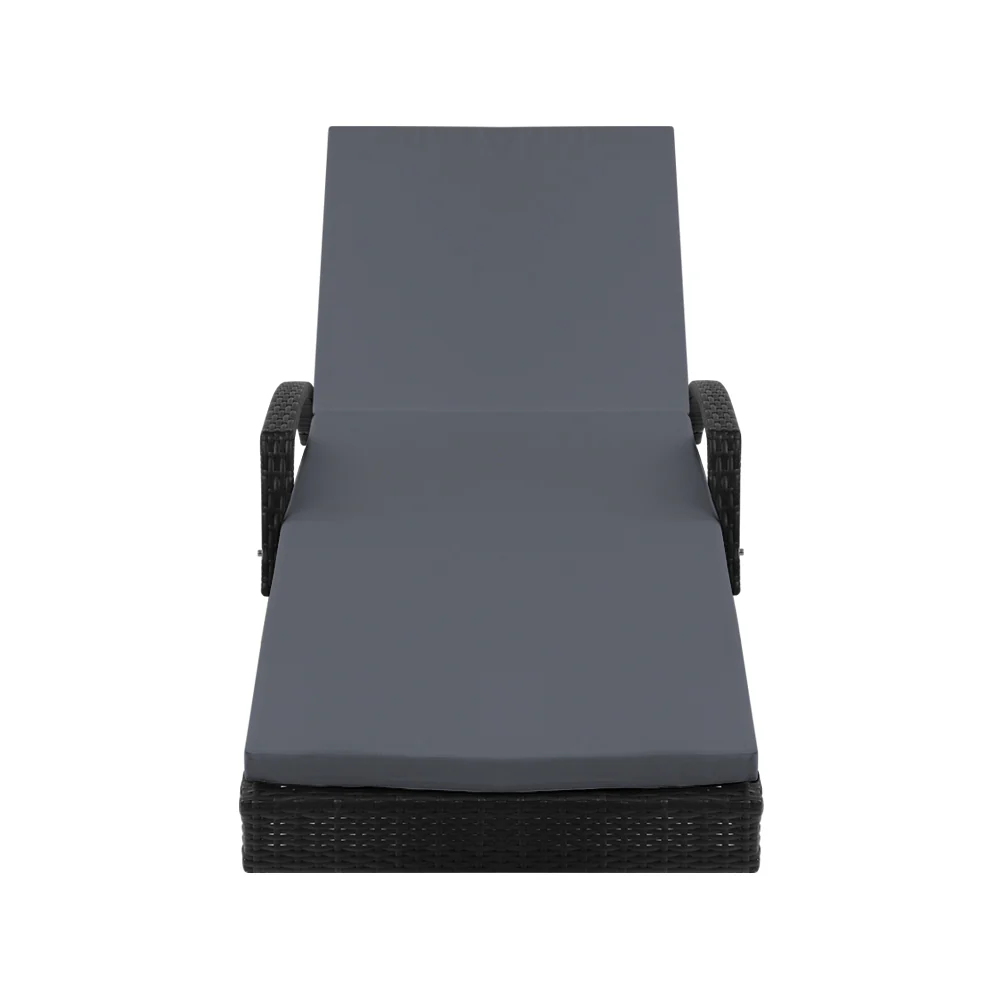 Sun Lounge Wicker Lounger Outdoor Furniture Beach Chair Patio Adjustable Cushion Black - Image 3