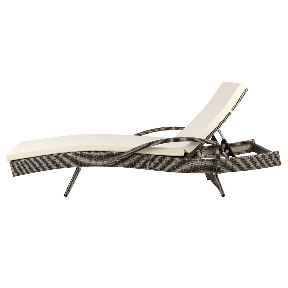 Sun Lounge Wicker Lounger Outdoor Furniture Beach Chair Patio Adjustable Cushion Grey&Beige - Image 4