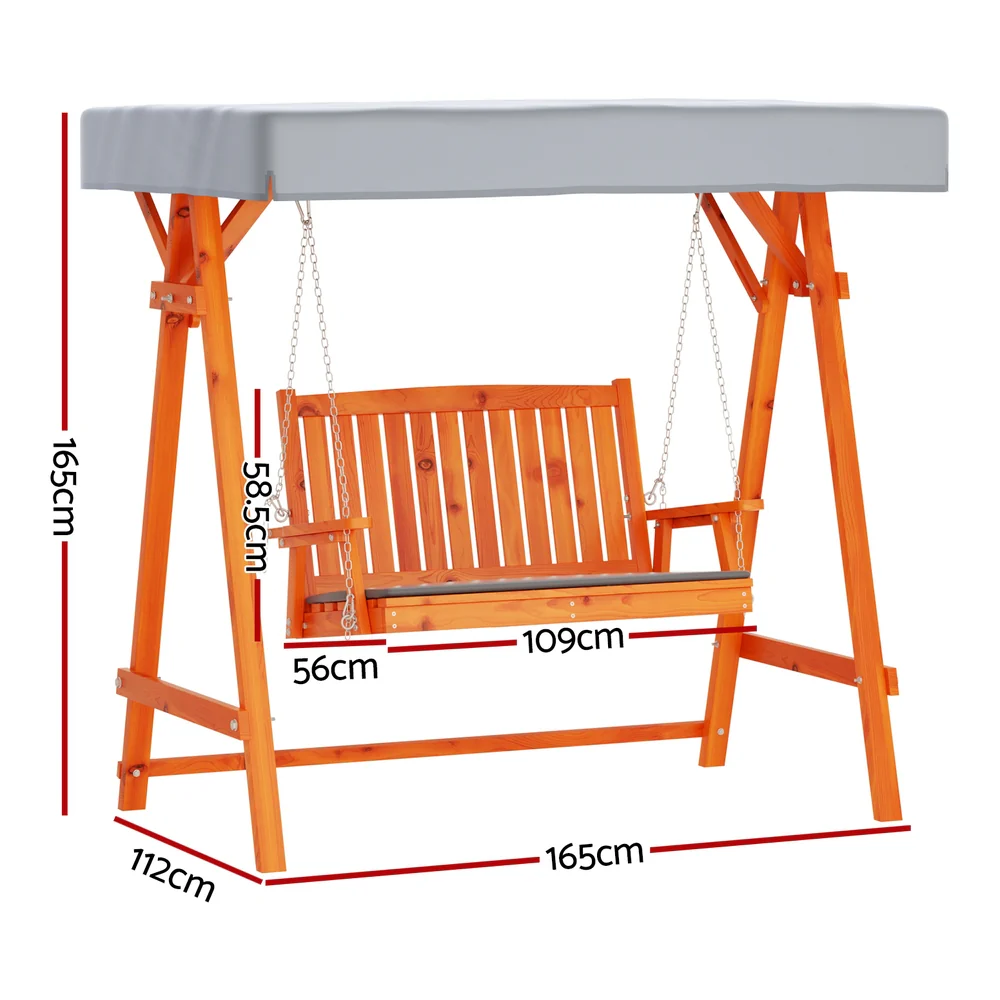 Swing Chair Wooden Garden Bench Canopy 2 Seater Outdoor Furniture - Image 2