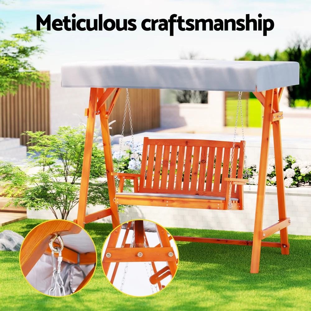 Swing Chair Wooden Garden Bench Canopy 2 Seater Outdoor Furniture - Image 4