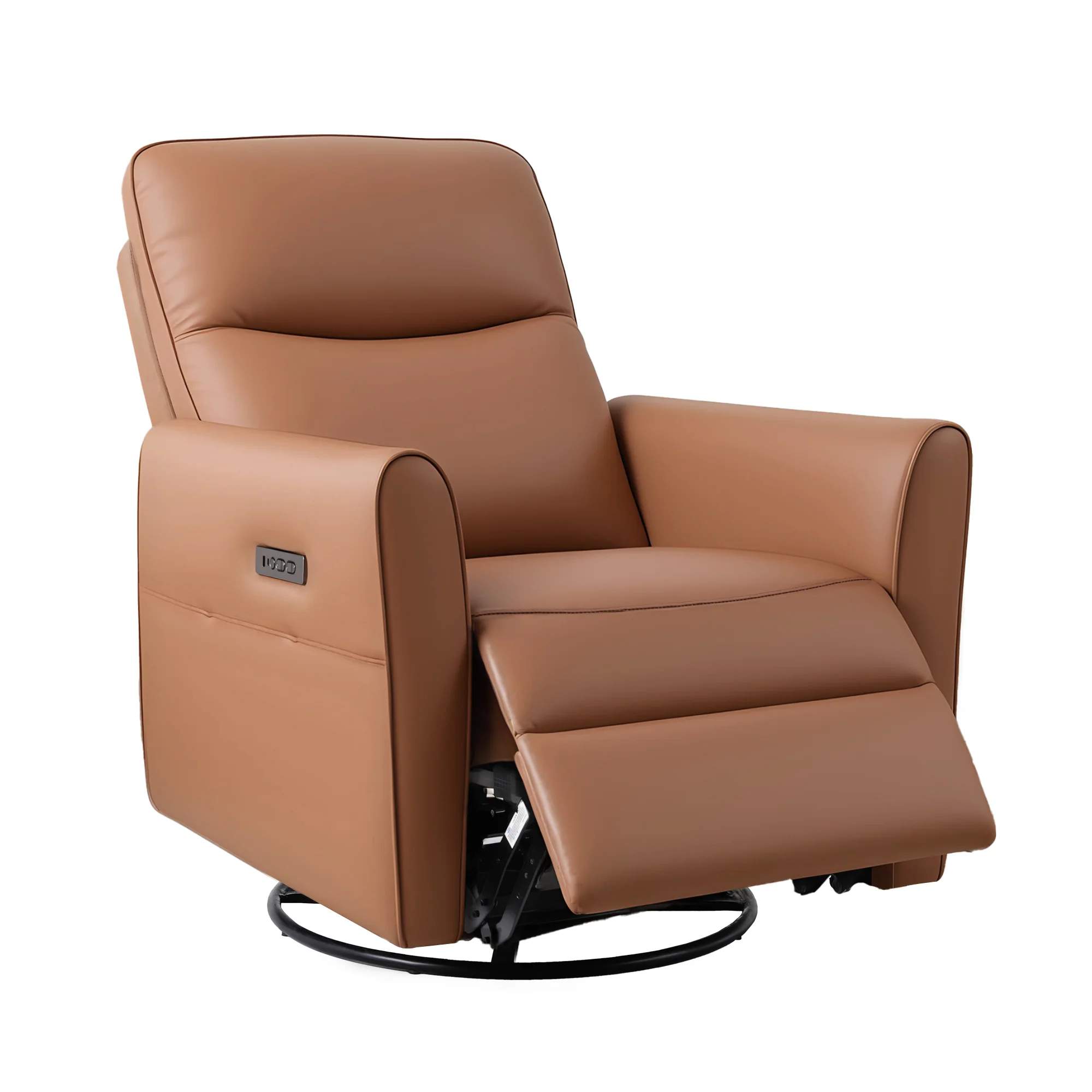 Swivel Recliner Chair Leather Rocking Reclining Sofa with Charging Ports LED Brown - Image 9