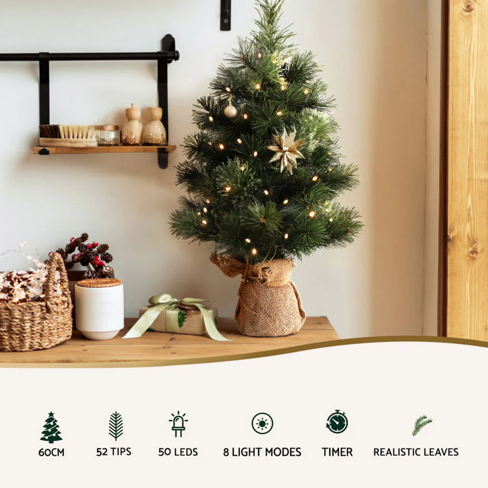 60CM Tabletop Christmas Tree – 52 Tips – Pre-lit 50 LED Lights (8 Modes, Timer Function) - Image 4