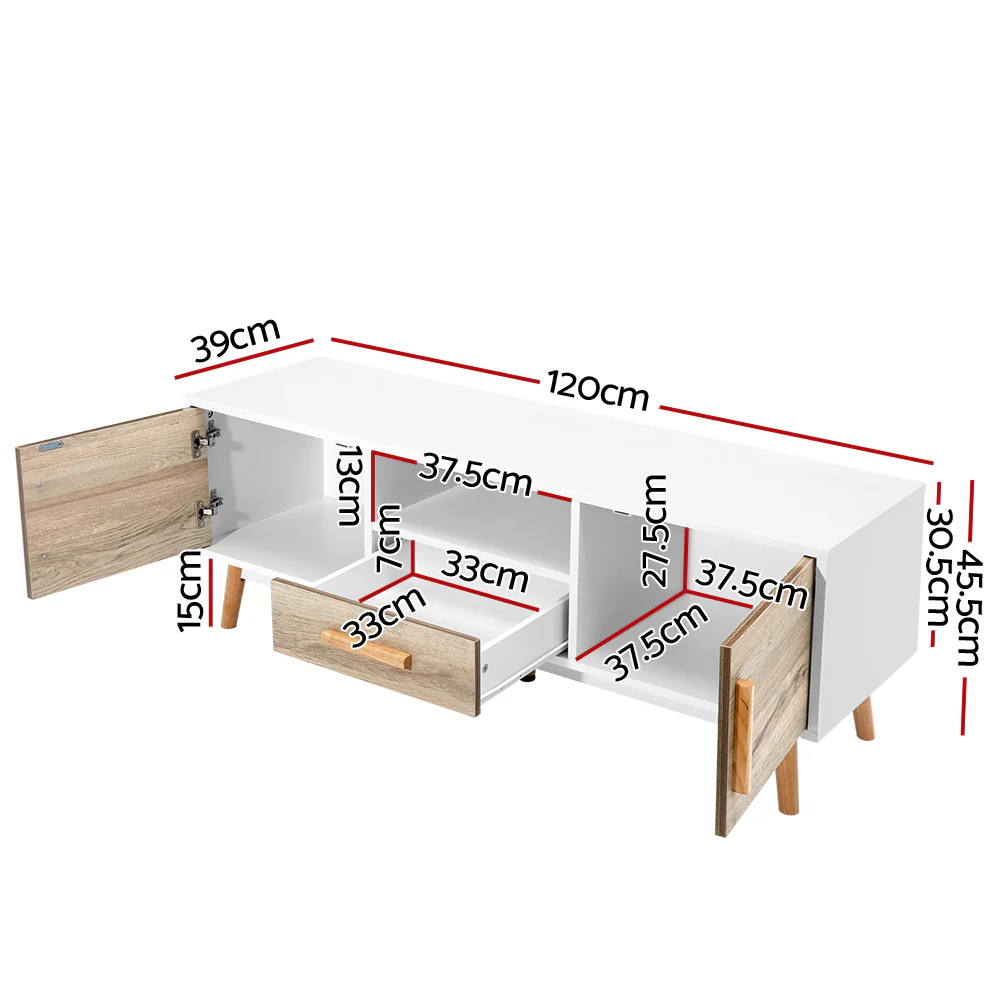 TV Cabinet Entertainment Unit 120cm Wood White Gino - Image 3