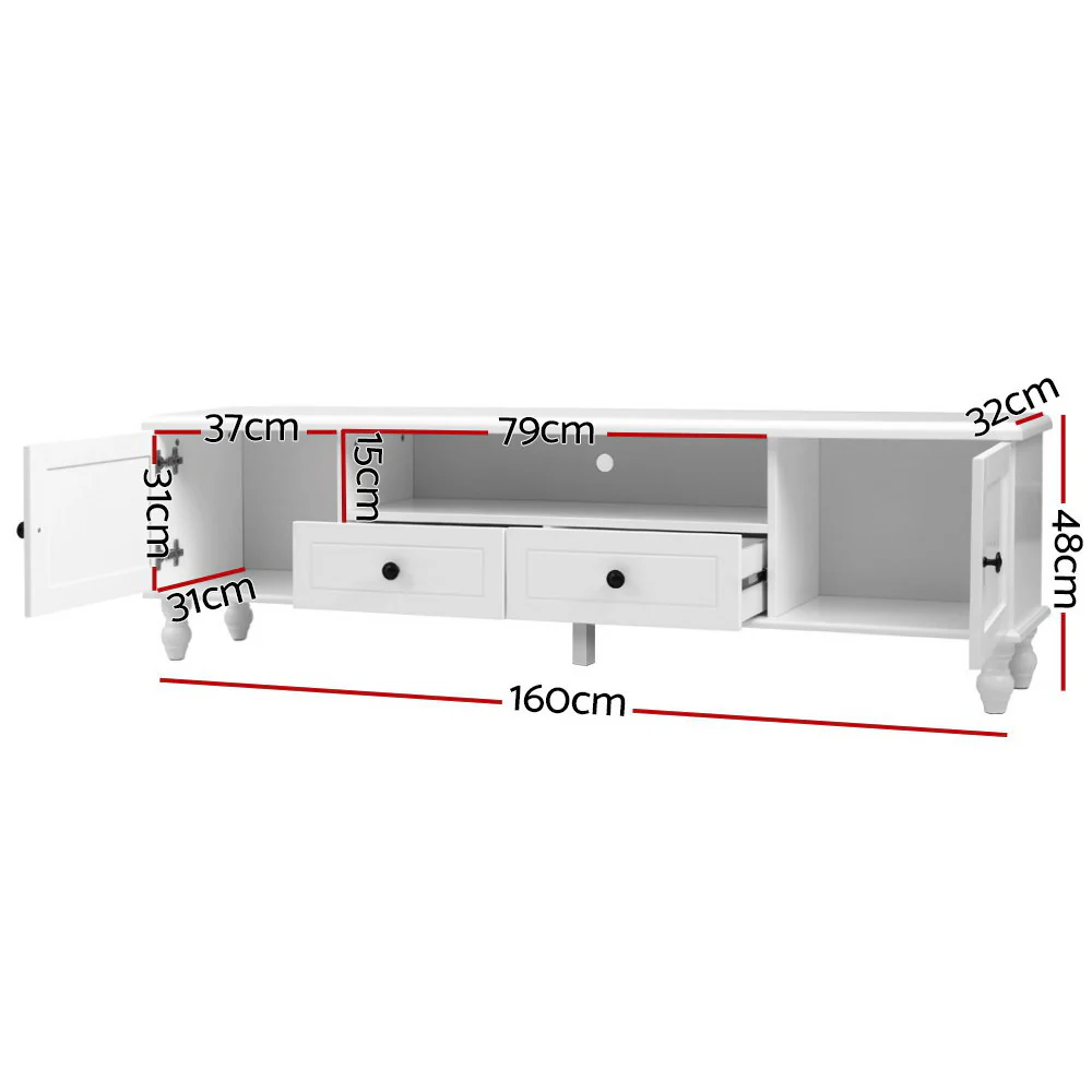TV Cabinet Entertainment Unit 160cm White Kubi - Image 3