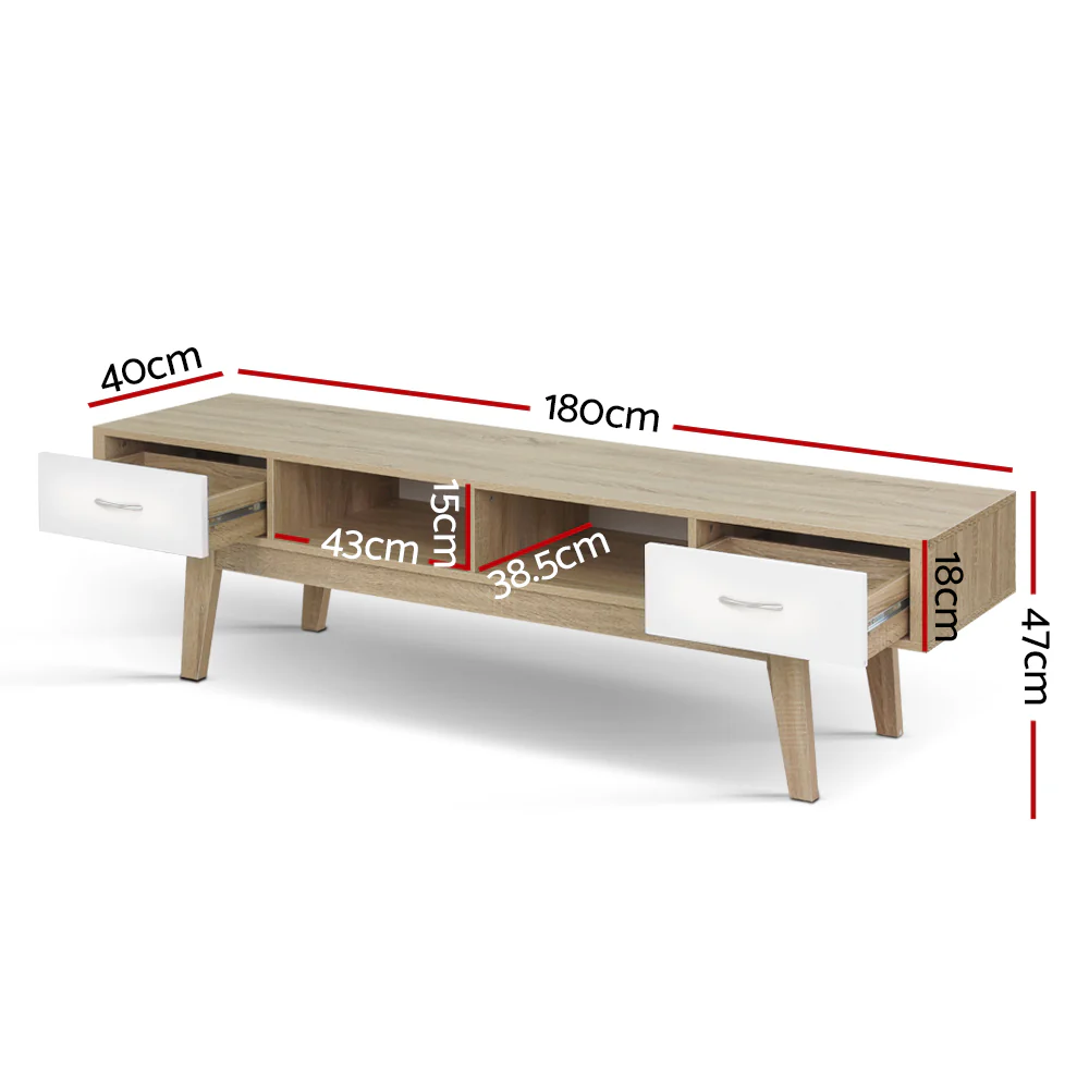 TV Cabinet Entertainment Unit 180cm Oak White Gary - Image 3
