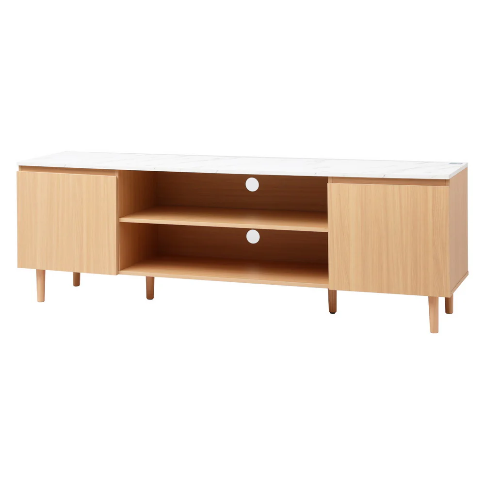 TV Cabinet Entertainment Unit Stand 180CM Pine White - Image 2
