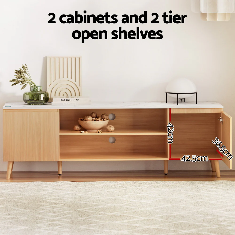 TV Cabinet Entertainment Unit Stand 180CM Pine White - Image 5