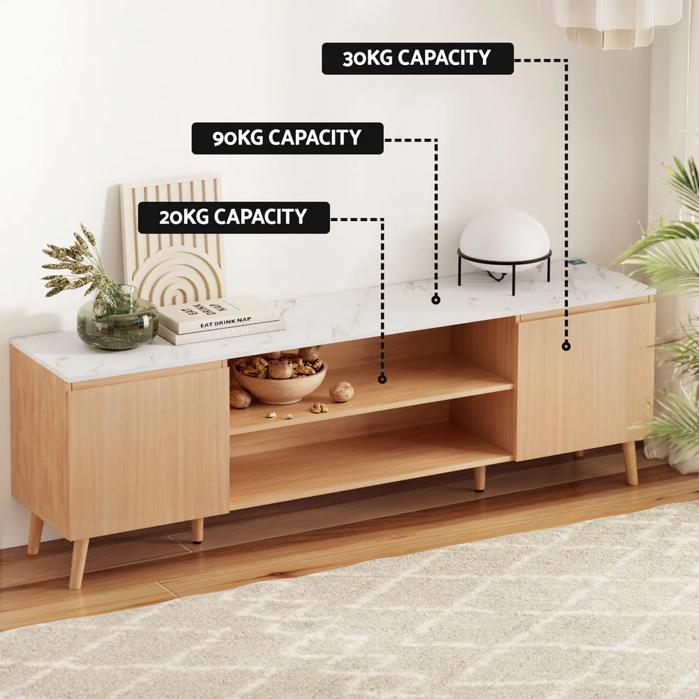 TV Cabinet Entertainment Unit Stand 180CM Pine White - Image 7