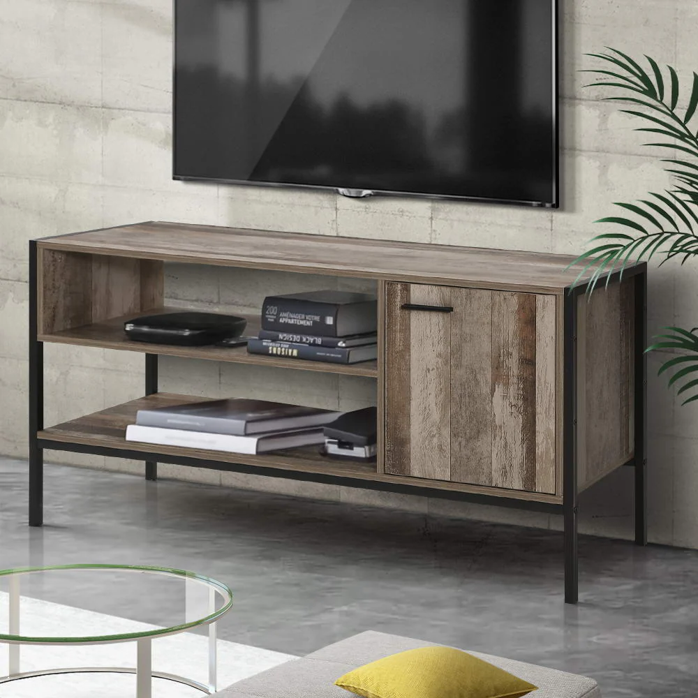 TV Cabinet Entertainment Unit Stand Storage Wood Industrial Rustic 124cm