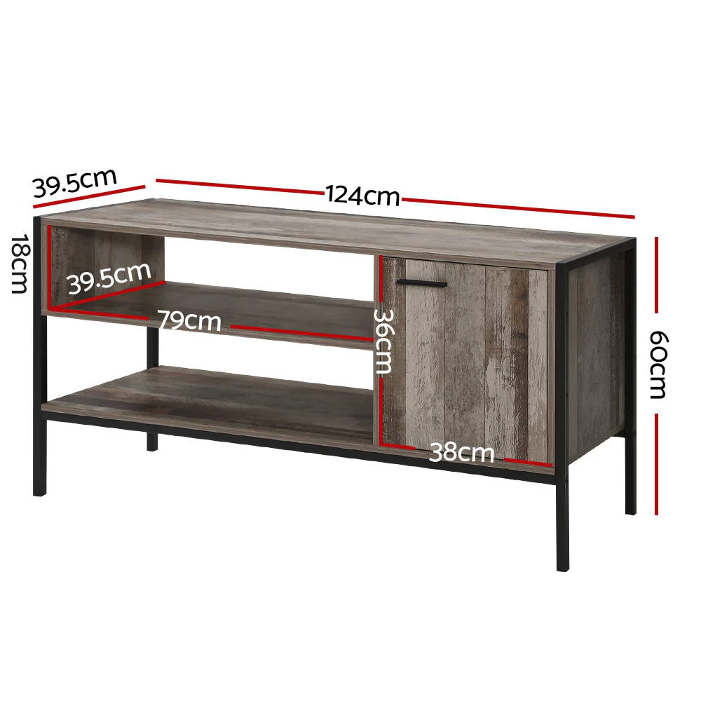 TV Cabinet Entertainment Unit Stand Storage Wood Industrial Rustic 124cm - Image 3