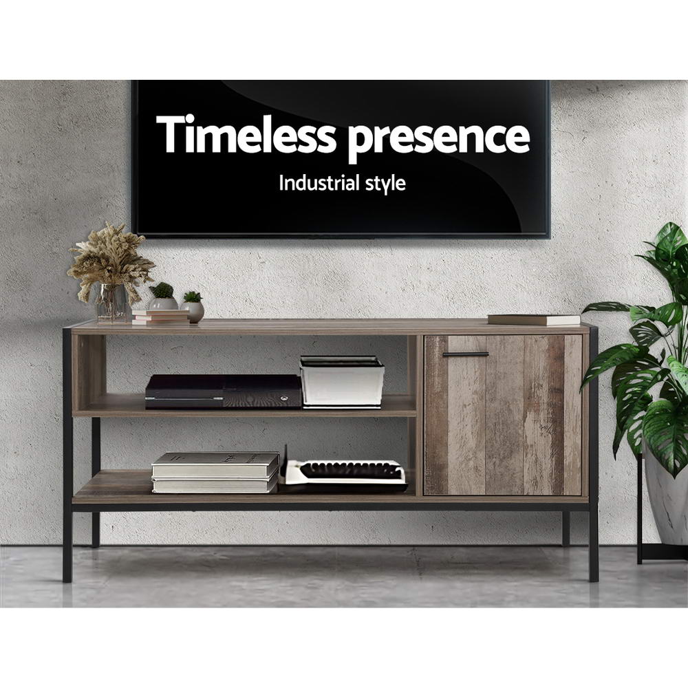 TV Cabinet Entertainment Unit Stand Storage Wood Industrial Rustic 124cm - Image 4
