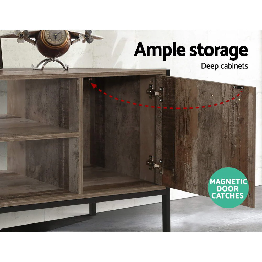 TV Cabinet Entertainment Unit Stand Storage Wood Industrial Rustic 124cm - Image 6