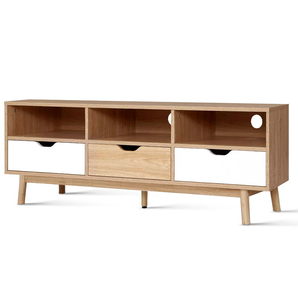TV Cabinet Entertainment Unit Stand Wooden Storage 140cm Scandinavian - Image 2