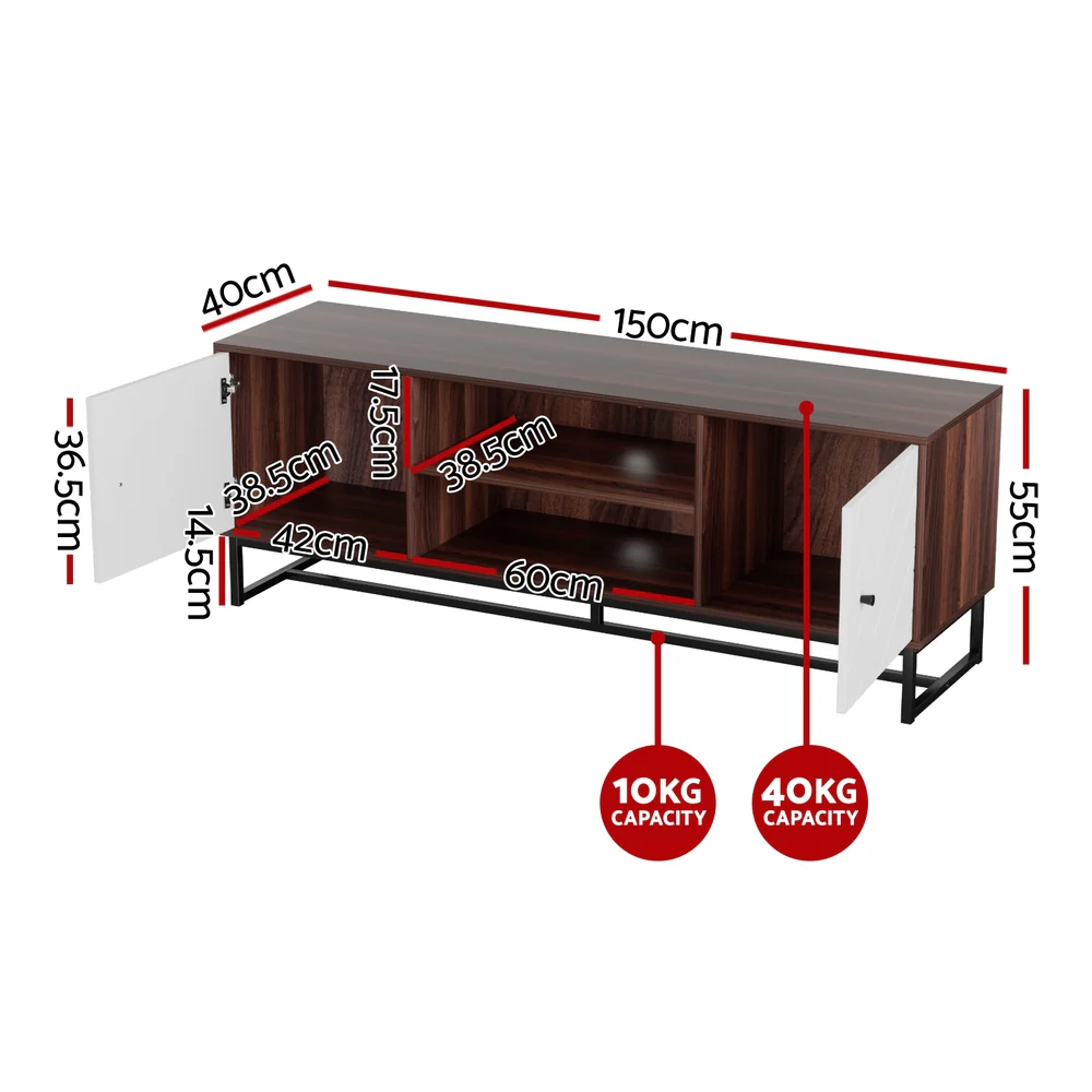 TV Unit 150cm Storage Shelves Walnut White - Image 3