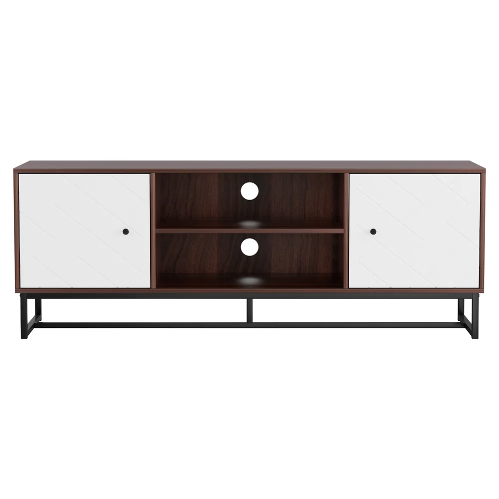 TV Unit 150cm Storage Shelves Walnut White - Image 4