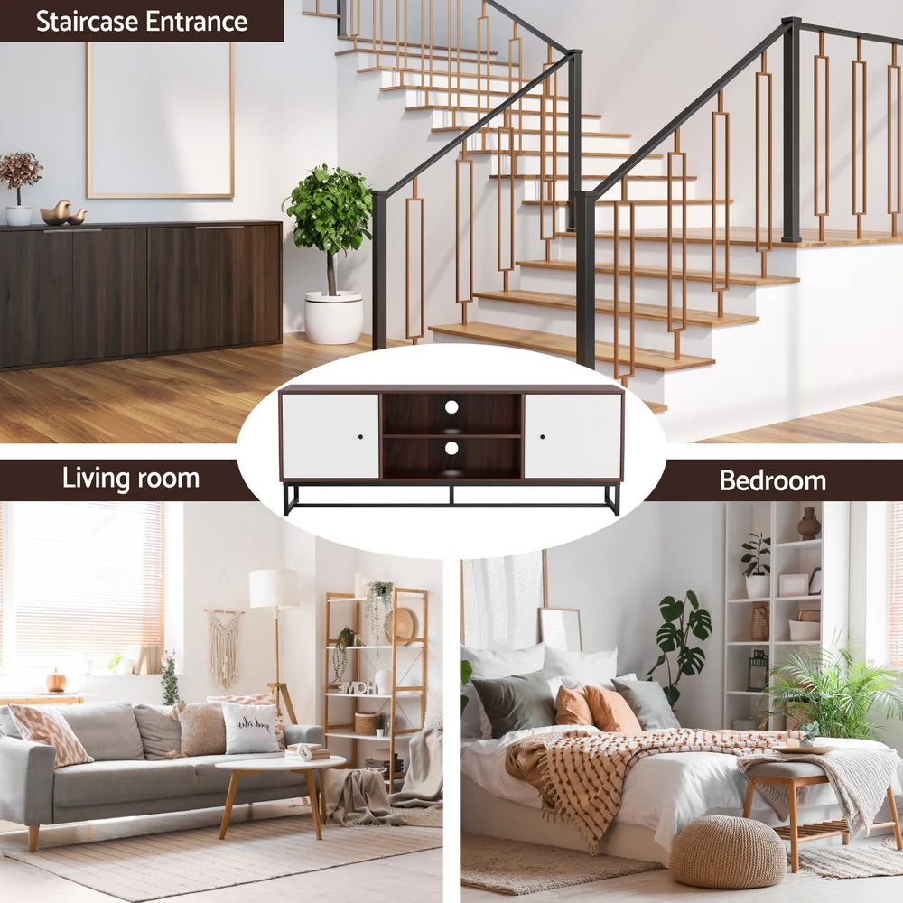 TV Unit 150cm Storage Shelves Walnut White - Image 5