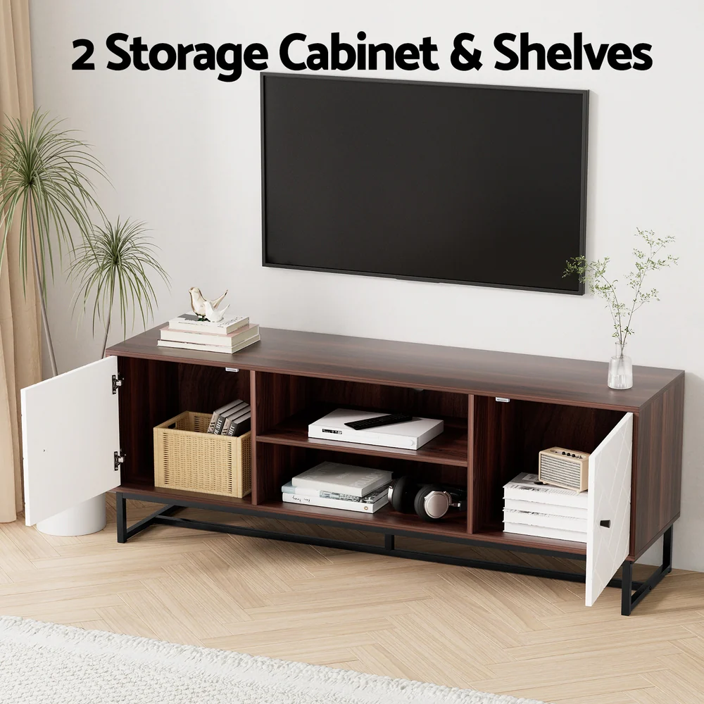 TV Unit 150cm Storage Shelves Walnut White - Image 6