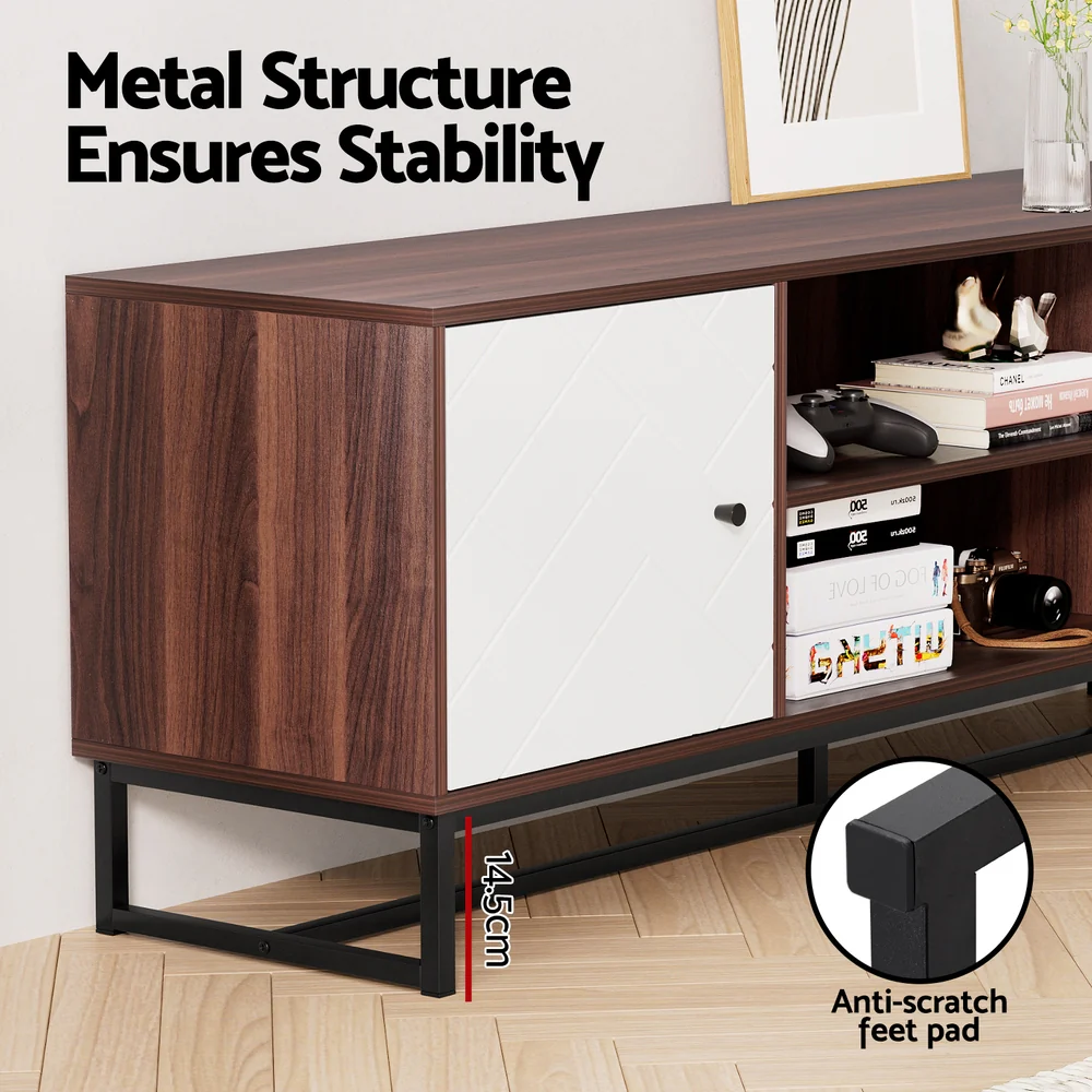 TV Unit 150cm Storage Shelves Walnut White - Image 7