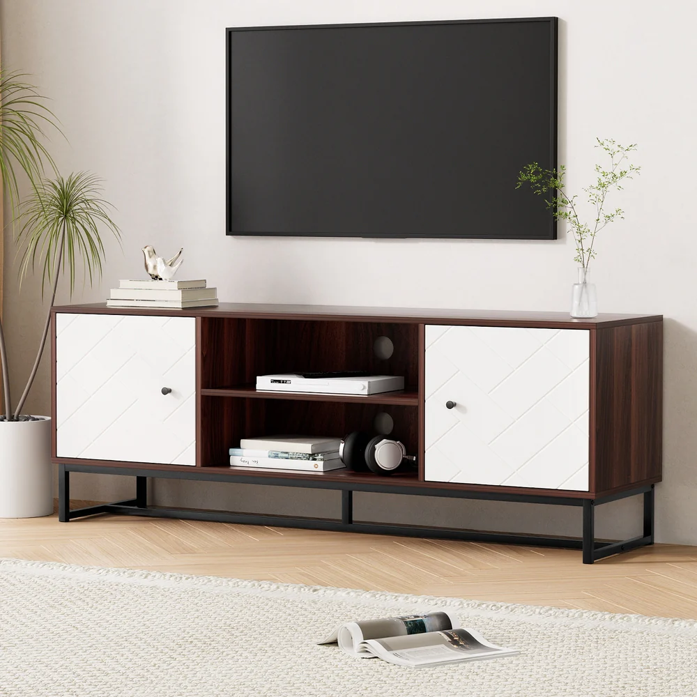 TV Unit 150cm Storage Shelves Walnut White - Image 8