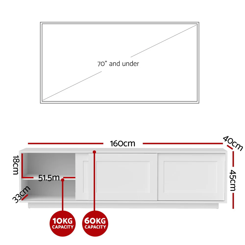 TV Unit Entertainment Unit Storage Cabinet 160cm White - Image 3