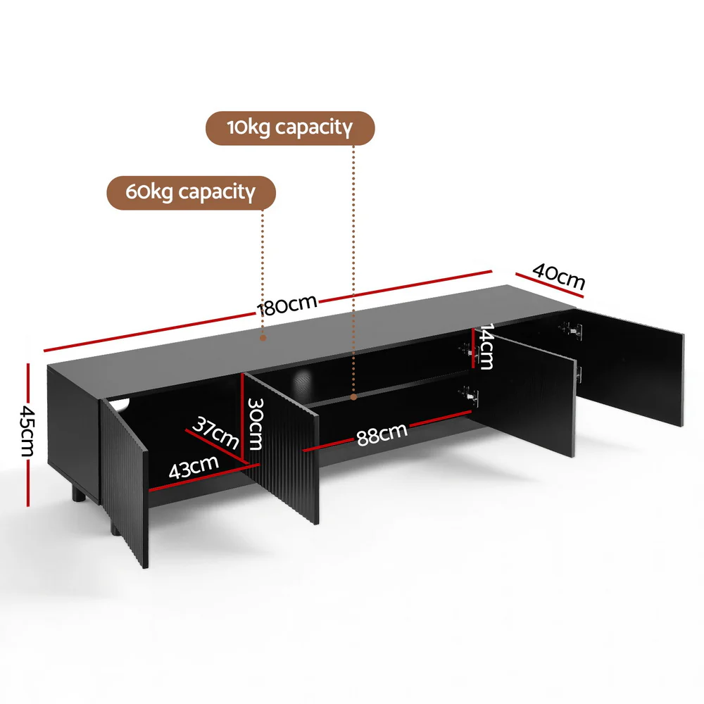 TV Unit Entertainment Unit Storage Cabinet 180cm Black - Image 3