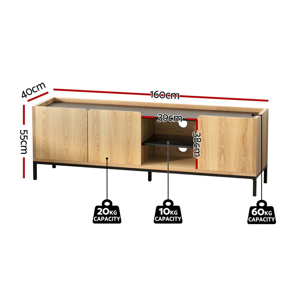 TV Unit Entertainment Unit Storage Cabinet Shelf 160cm Pine - Image 3