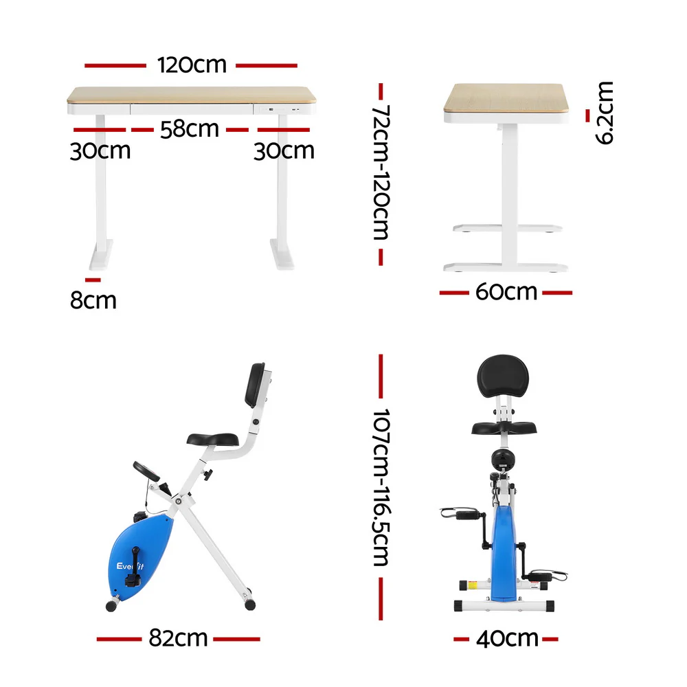 Under Desk Folding X-Bike with 120cm Automatic Standing Desk Magnetic Resistance Oak - Image 2