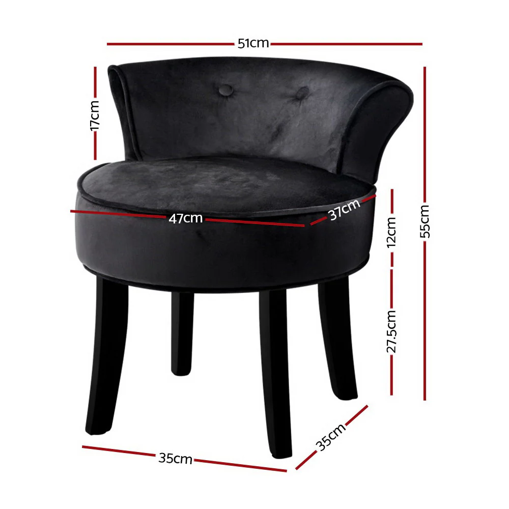 Vanity Stool Velvet Black Abella - Image 2