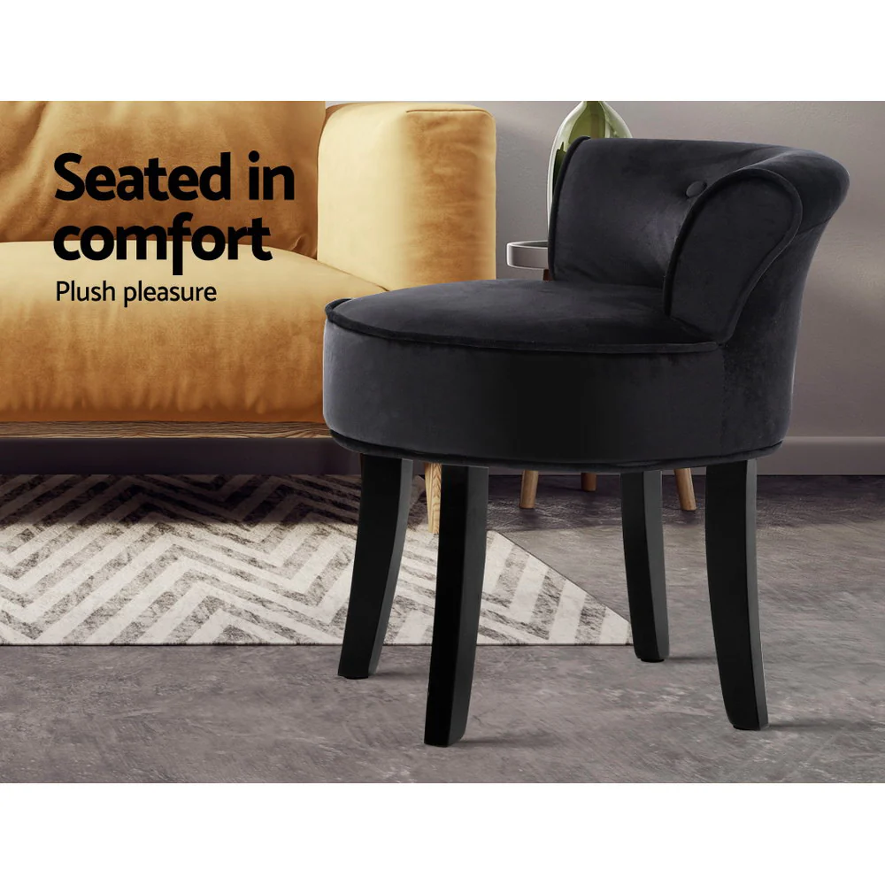 Vanity Stool Velvet Black Abella - Image 4