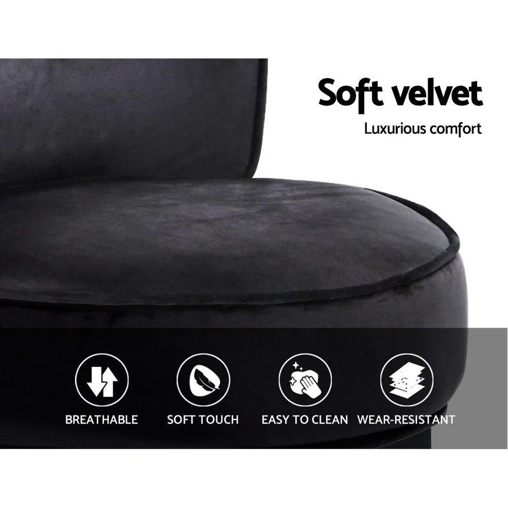 Vanity Stool Velvet Black Abella - Image 6