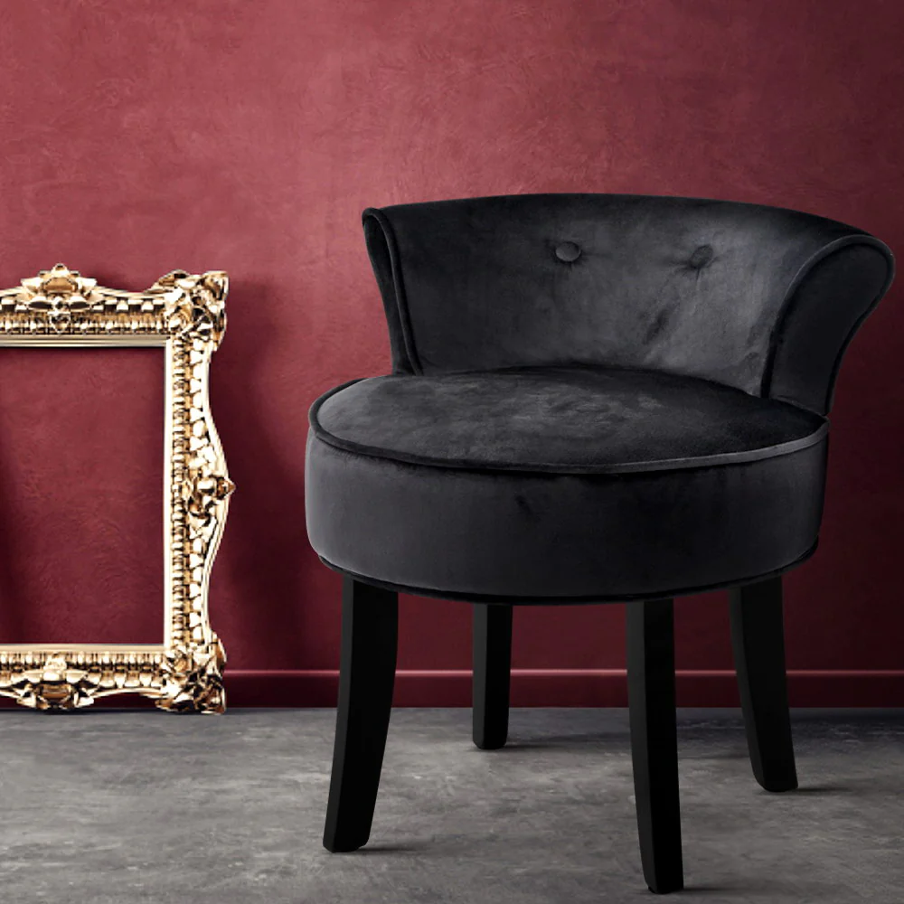 Vanity Stool Velvet Black Abella - Image 8