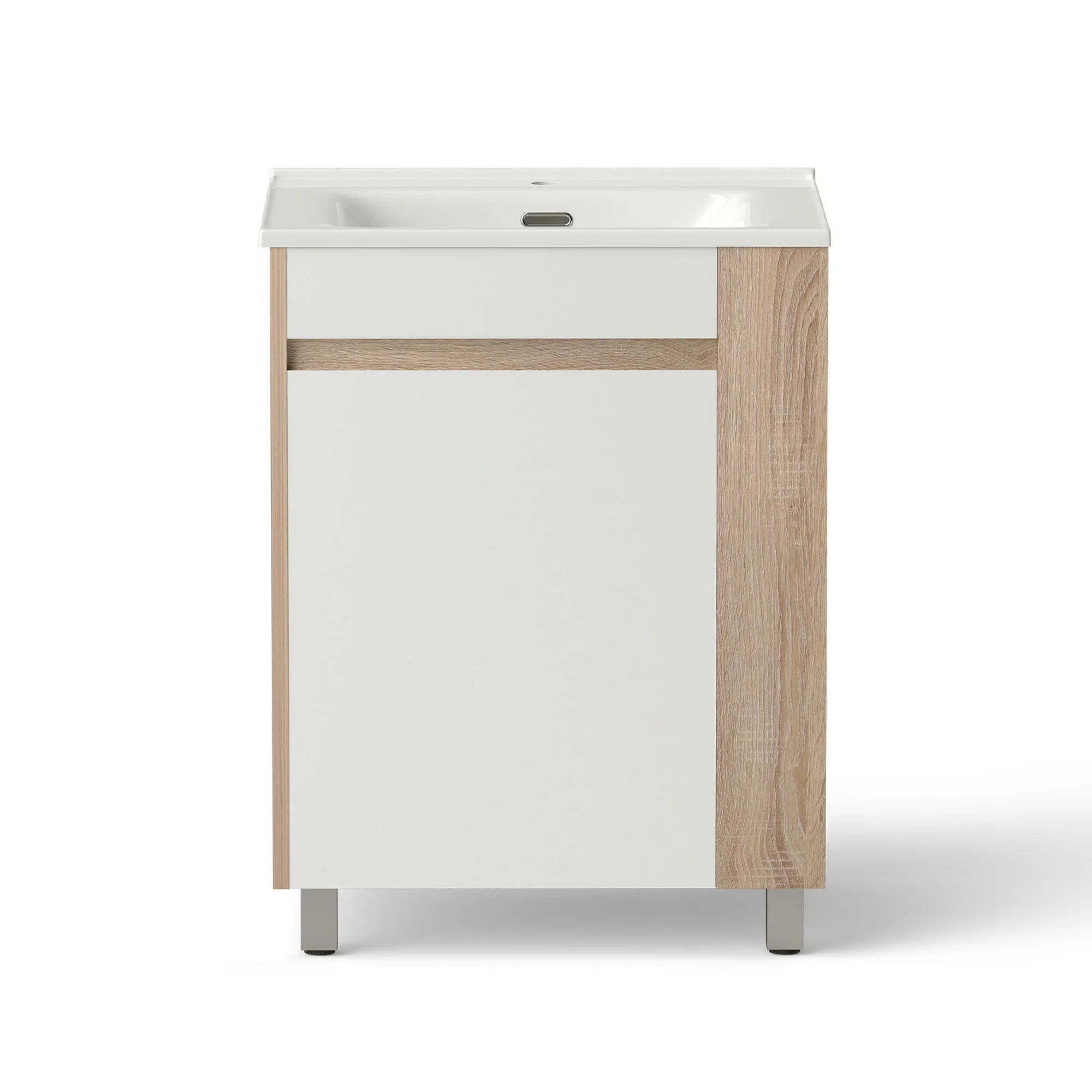 Vanity Unit 835mm Freestanding Basin Bathroom Cabinet with Side Storage - White Pine - Image 4