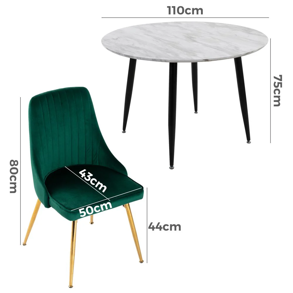 Juliette Dining Set With 4 Green Velvet Chairs - Image 11