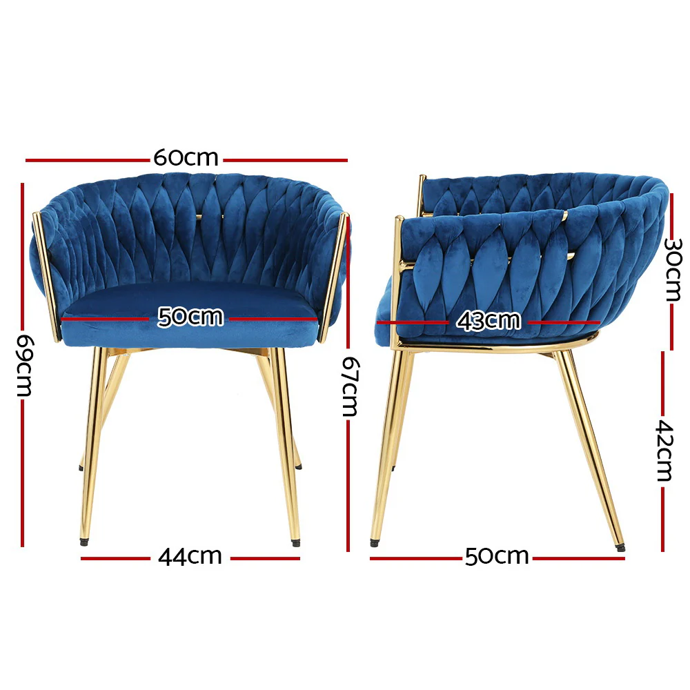 Verity Velvet Woven Back Dining Chair Blue - Image 2