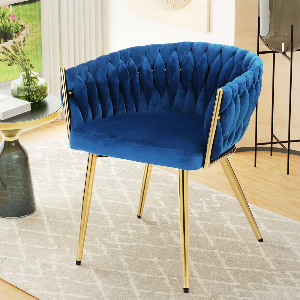 Verity Velvet Woven Back Dining Chair Blue - Image 5