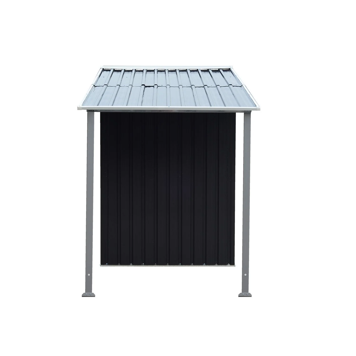 4x8ft Zinc Steel Garden Shed with Open Storage - Black - Image 3