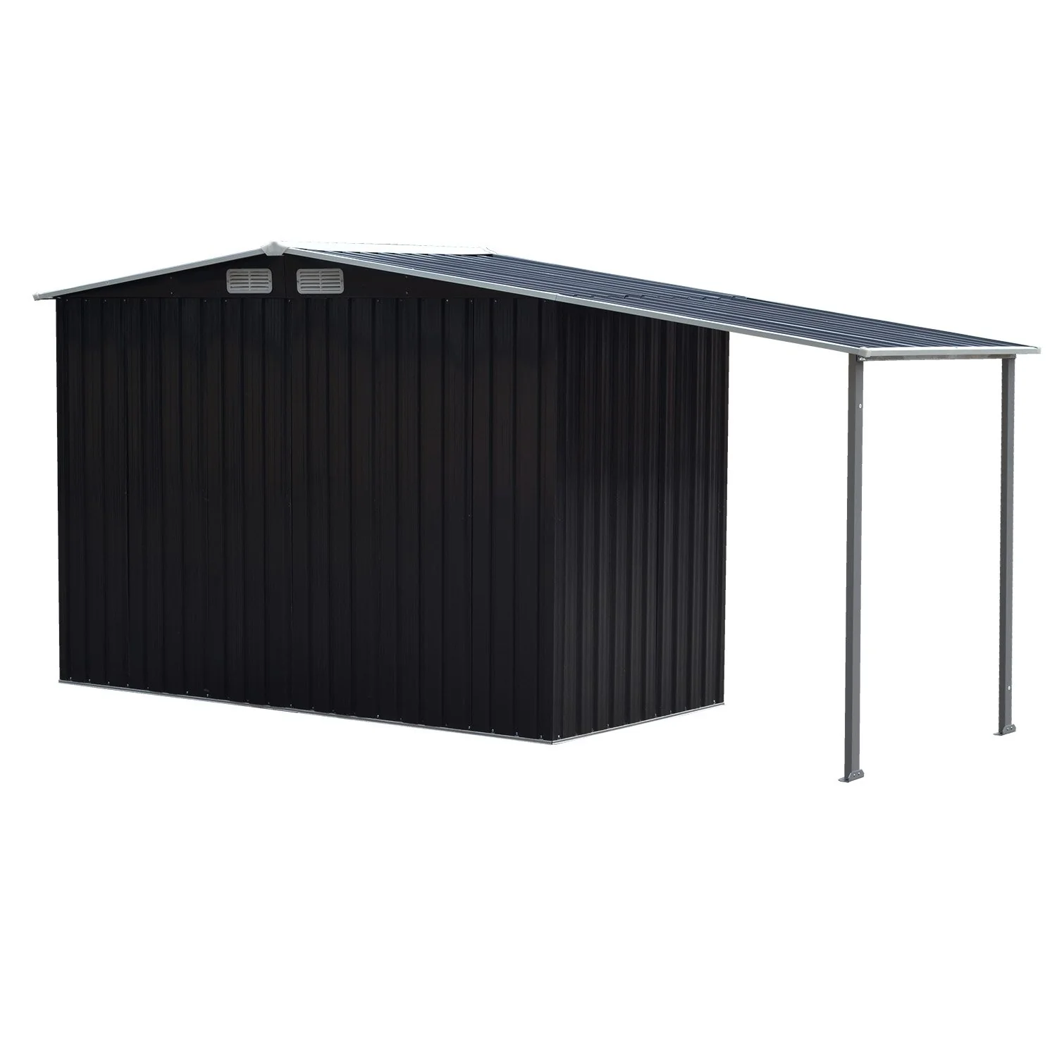 4x8ft Zinc Steel Garden Shed with Open Storage - Black - Image 4
