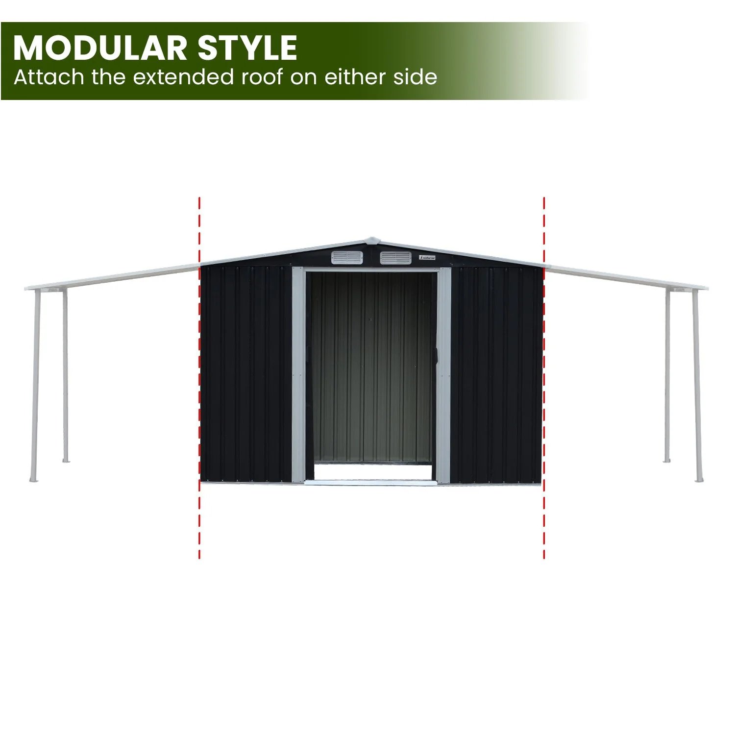 4x8ft Zinc Steel Garden Shed with Open Storage - Black - Image 5