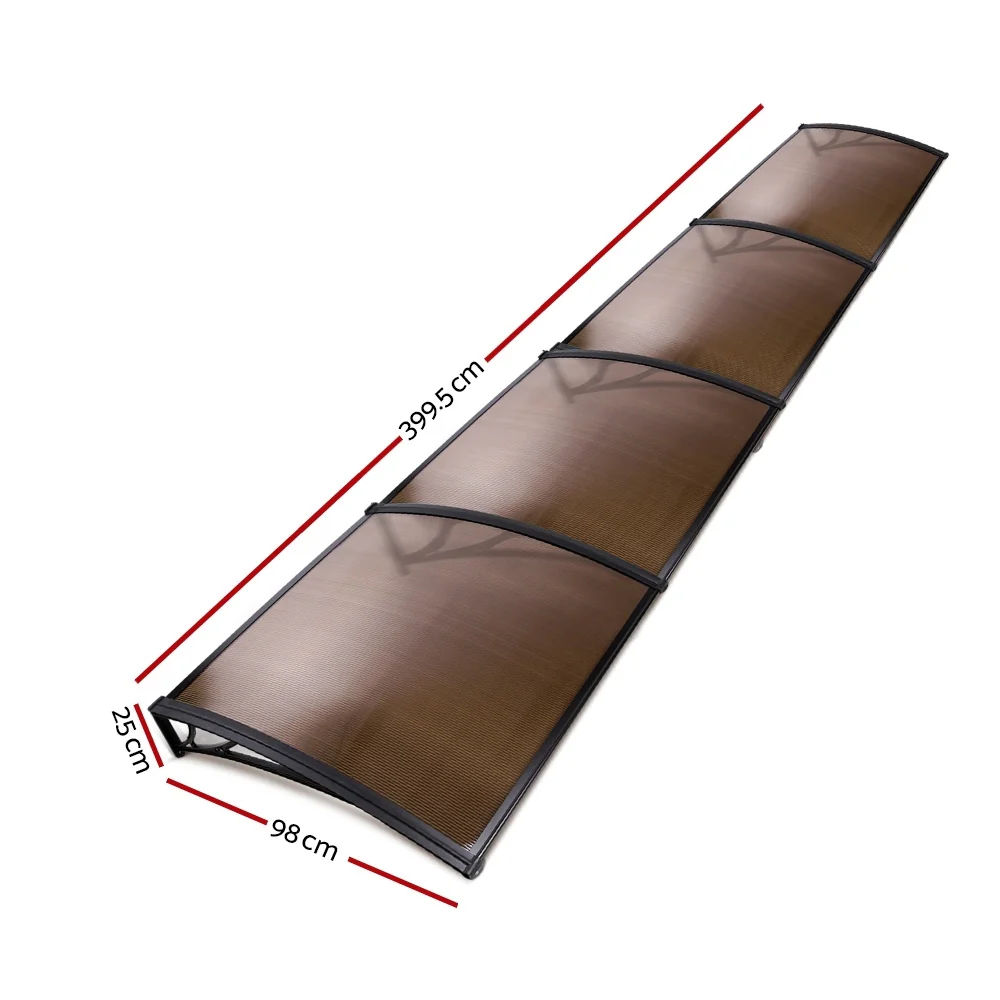 Window Awning Door Canopy 1m x 4m Brown Sheet Black Plastic Frame - Image 2