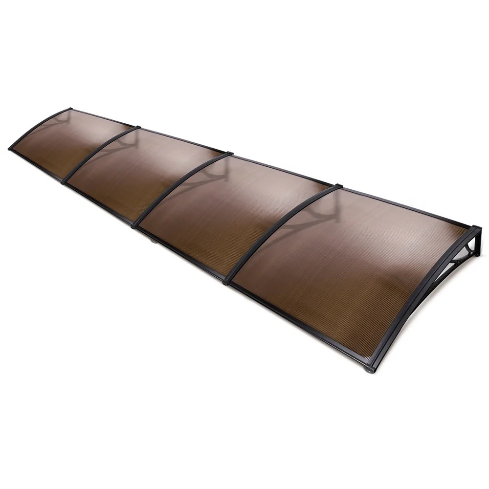 Window Awning Door Canopy 1m x 4m Brown Sheet Black Plastic Frame - Image 8