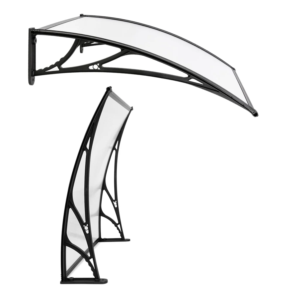 Window Awning Door Canopy 1m x 4m Transparent Sheet Black Plastic Frame - Image 3